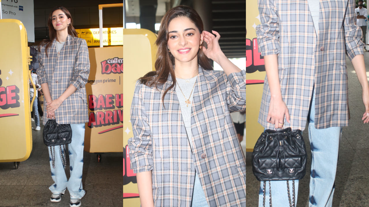 Ananya Panday in checked blazer and denim jeans 