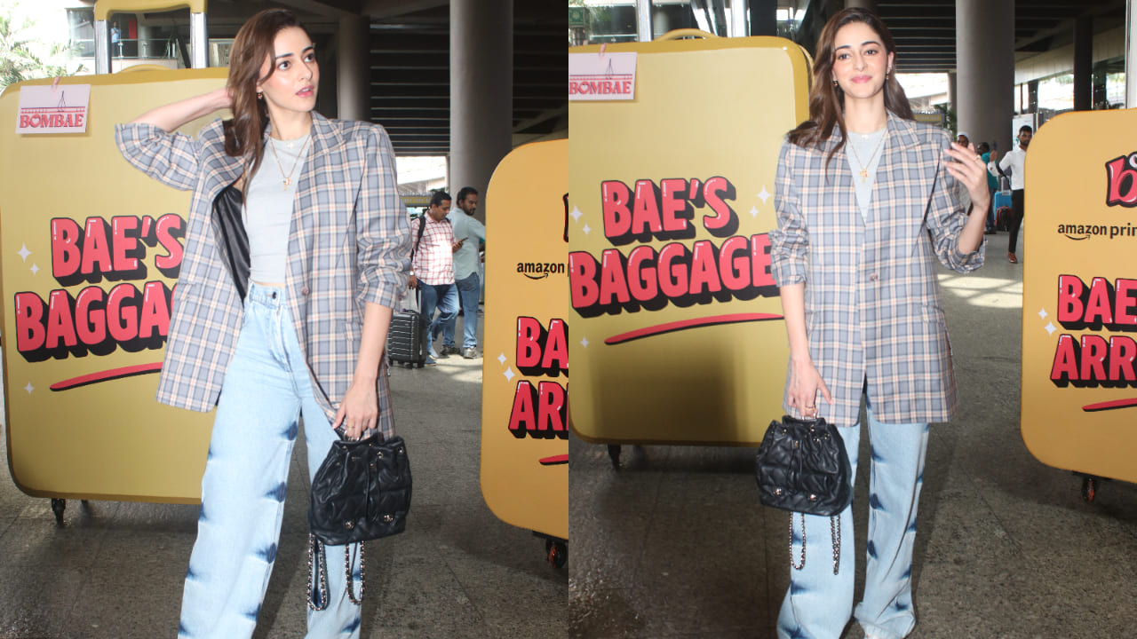 Ananya Panday in checked blazer and denim jeans 