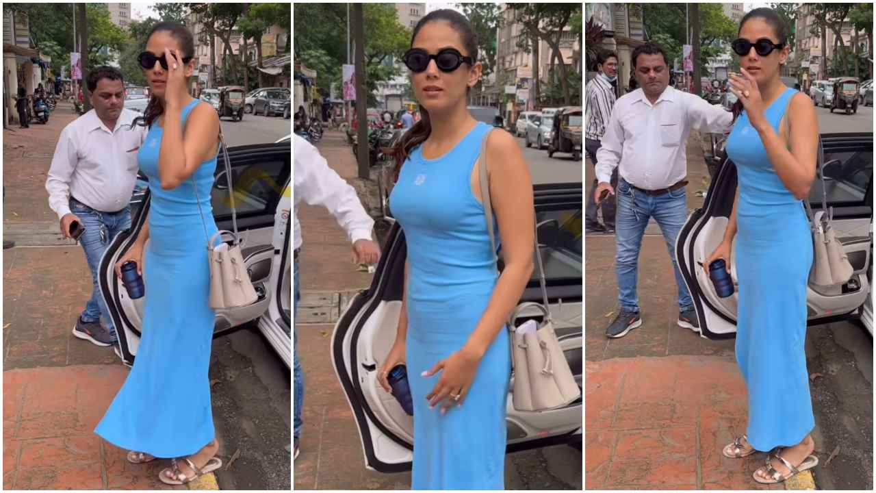 Mira Rajput serves minimalism with a luxe twist in Loewe’s ribbed blue midi dress worth Rs 74,705 (PC: Viral Bhayani)