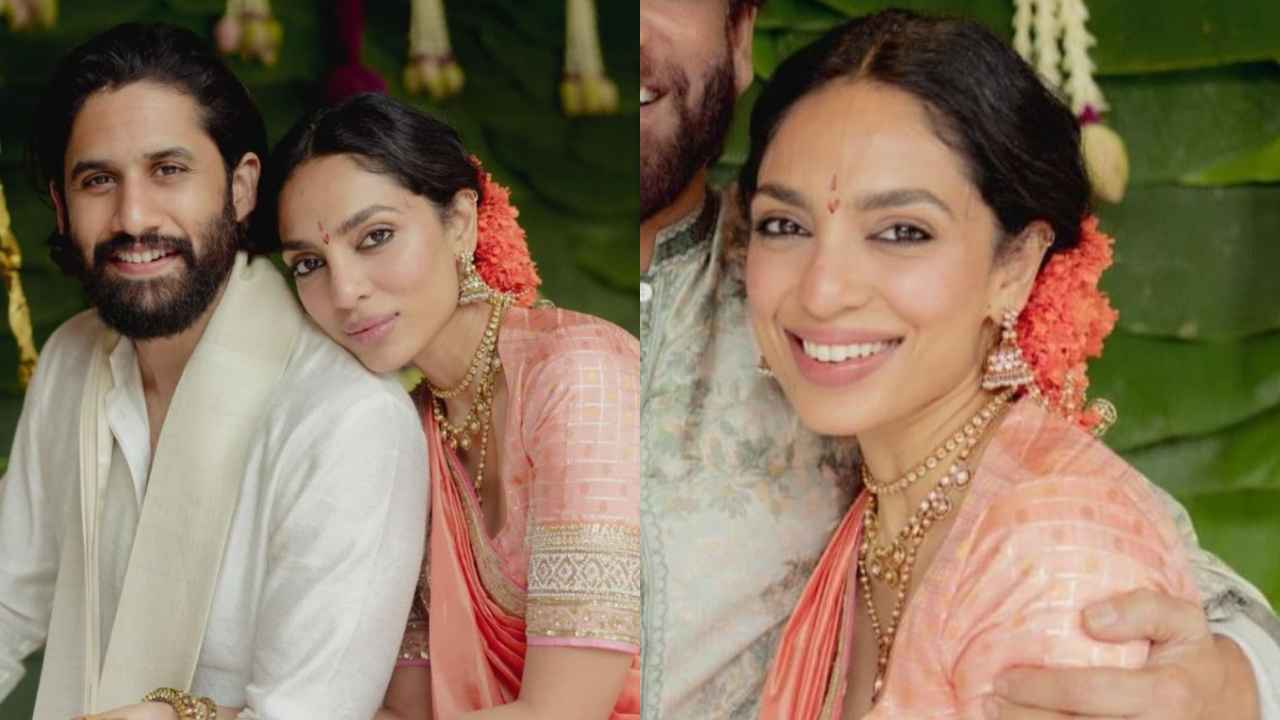 Sobhita Dhulipala serves traditional charm in Manish Malhotra’s embroidered coral saree for engagement with Naga Chaitanya (PC: Pinkvilla)