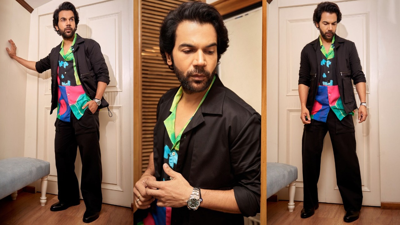 Rajkummar gives a neon twist to his black shacket (PC: Sanam Ratansi Instagram/ Kaasa Studio)