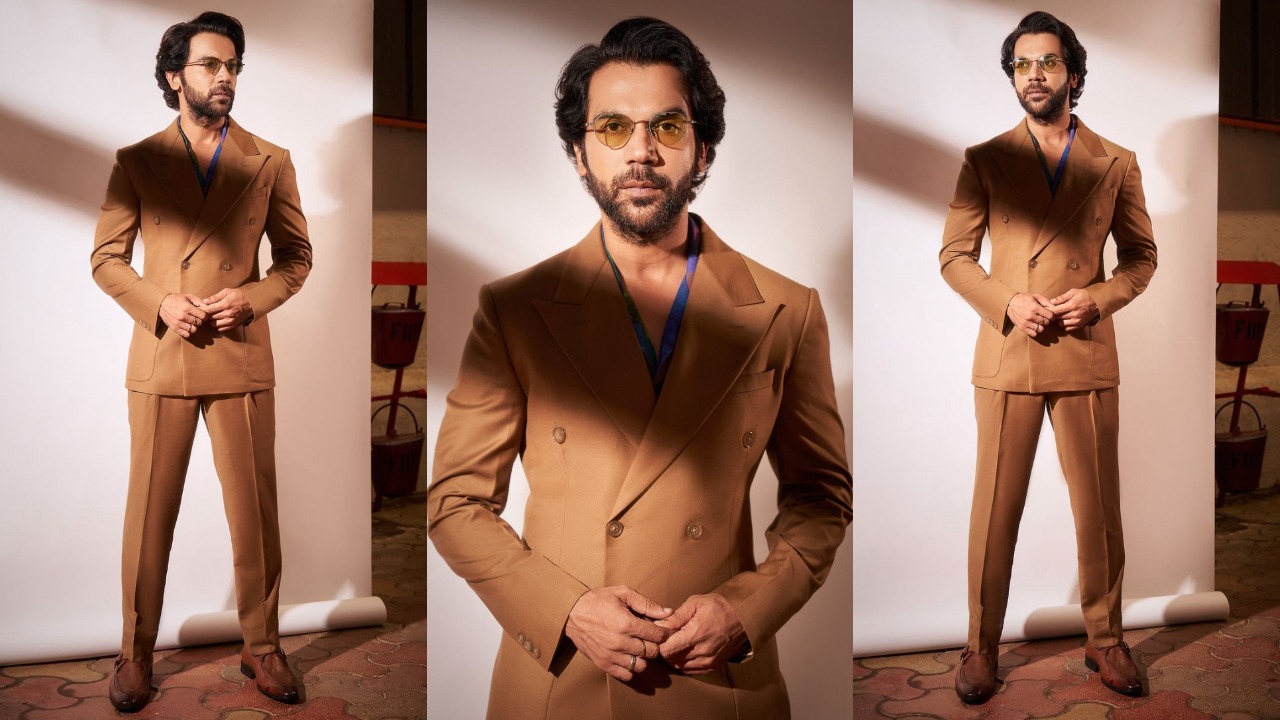 Rajkummar looks every bit a gentleman in a caramel brown suit   (PC: Sanam Ratansi Instagram/ Kaasa Studio)