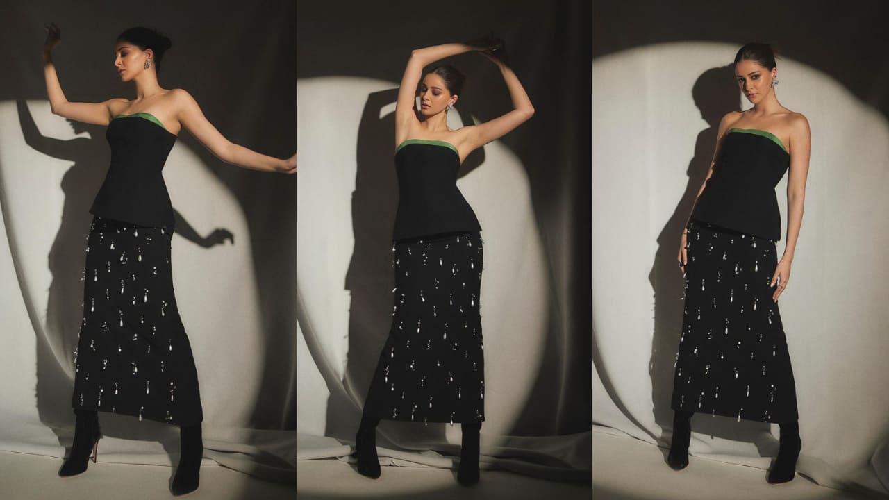 Ananya Panday in black corset and skirt ( PC: Priyanka Kapadia/ Sheldon Santos) 