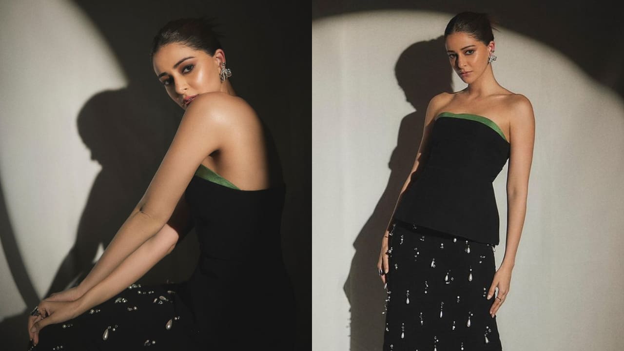 Ananya Panday in black corset and skirt ( PC: Priyanka Kapadia/ Sheldon Santos) 