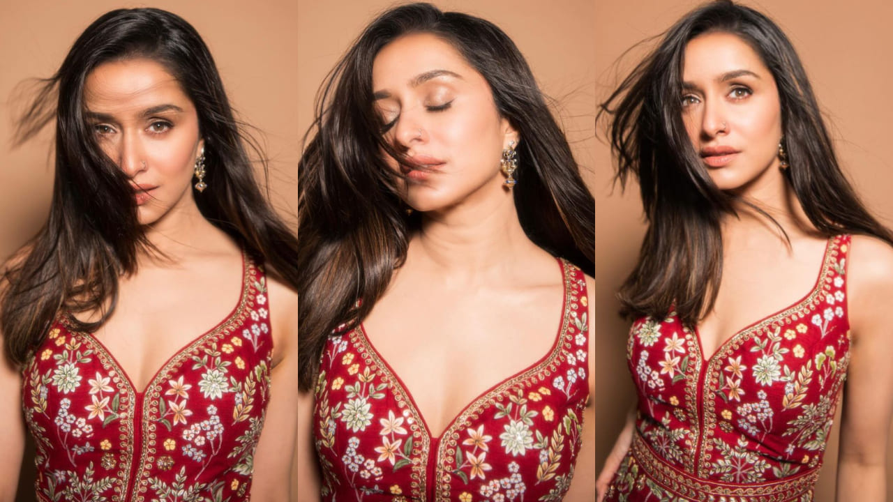 Shraddha Kapoor in red dress by Anita Dongre ( PC: Shraddha Kapoor/ Rishabh Kumar) 