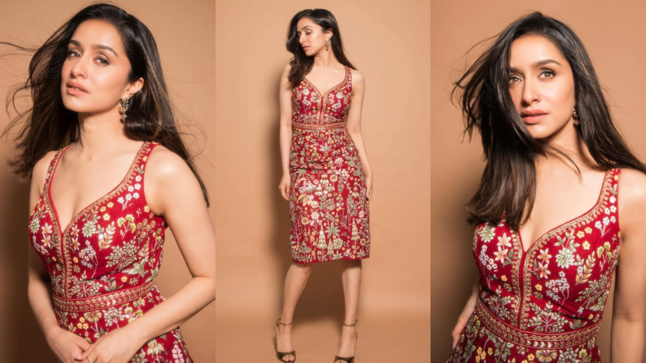 Shraddha Kapoor in red dress by Anita Dongre ( PC: Shraddha Kapoor/ Rishabh Kumar) 