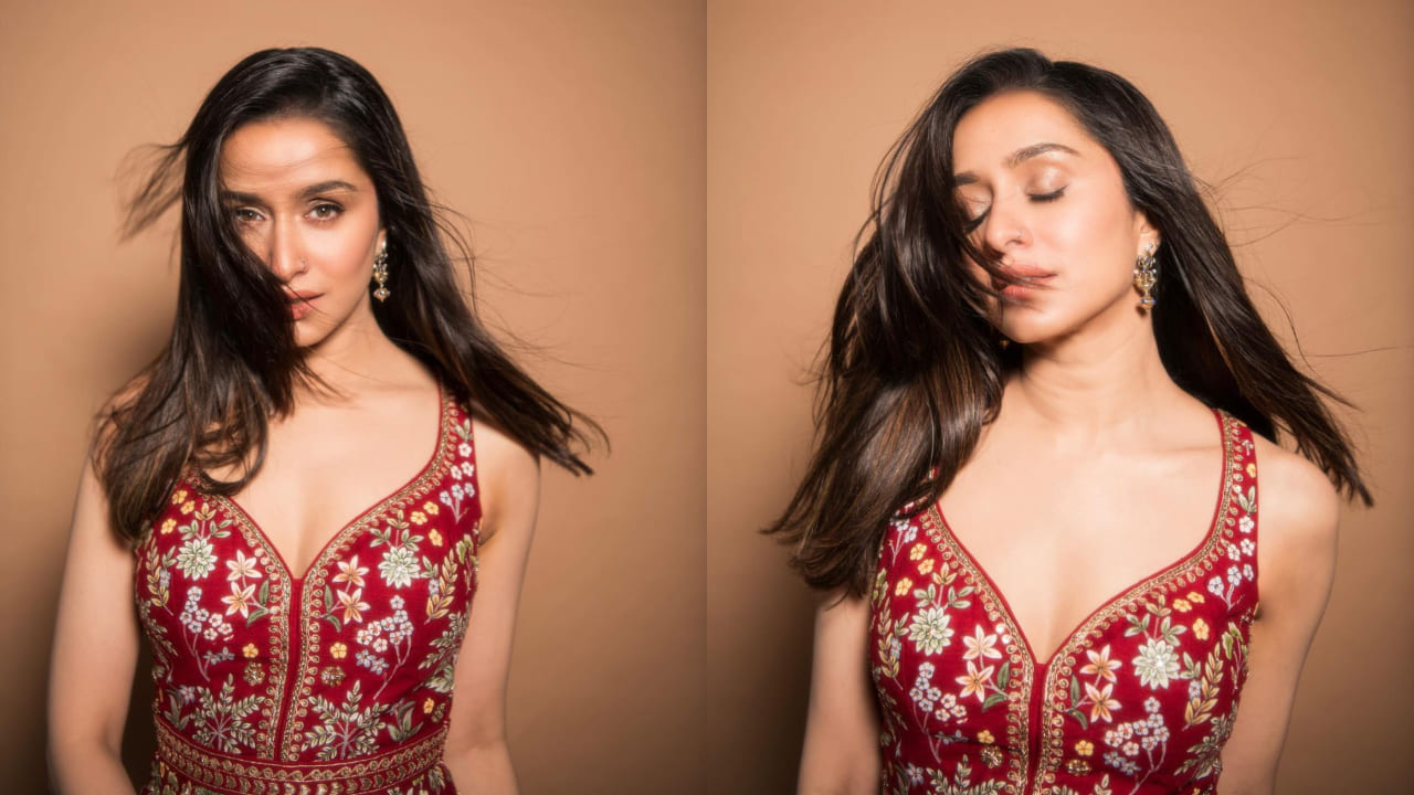 Shraddha Kapoor in red dress by Anita Dongre ( PC: Shraddha Kapoor/ Rishabh Kumar) 