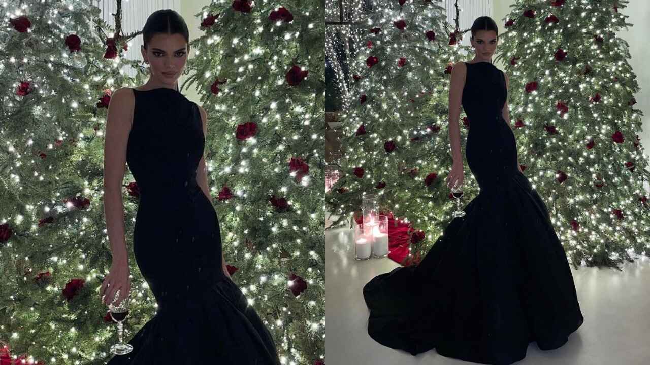 Kendall Jenner's festive look in a sculpted gown (PC: Kendall Jenner Instagram)