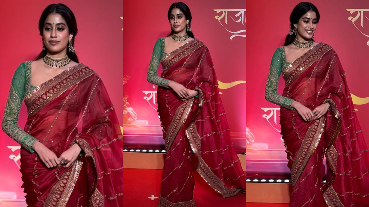 Janhvi Kapoor in red saree 