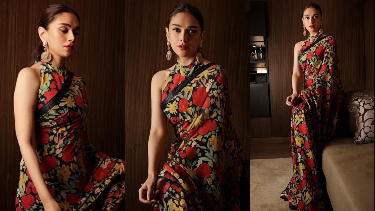 Aditi Rao Hydari’s floral halter-neck blouse with a back tie (PC: Aditi Rao Hydari’s Instagram)