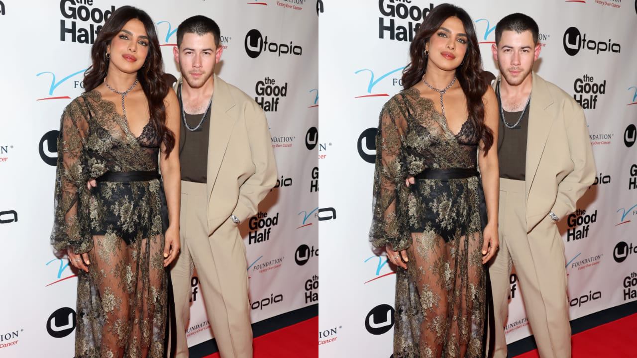 Priyanka Chopra in black and gold Dolce & Gabbana dress ( PC: Getty Images) 