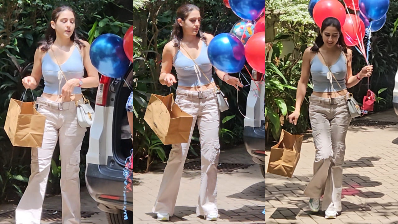 Sara Ali Khan in blue knitted top and jeans