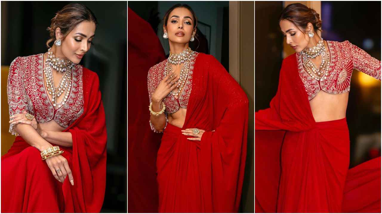 Malaika Arora serves ethnic elegance in Jayanti Reddy’s pre-draped red saree that is perfect for modern brides (PC: Tanya Ghavri Instagram)