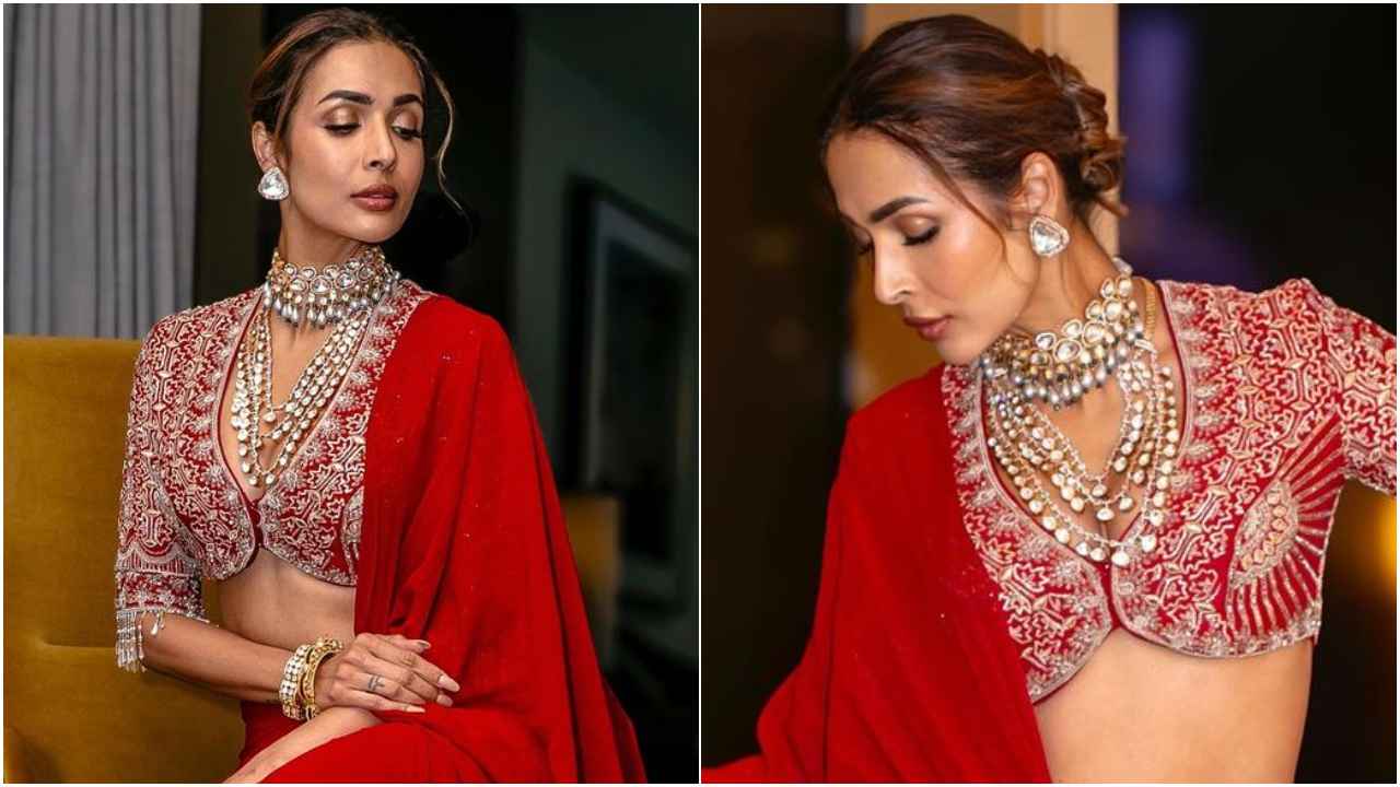 Malaika Arora serves ethnic elegance in Jayanti Reddy’s pre-draped red saree that is perfect for modern brides (PC: Tanya Ghavri Instagram)