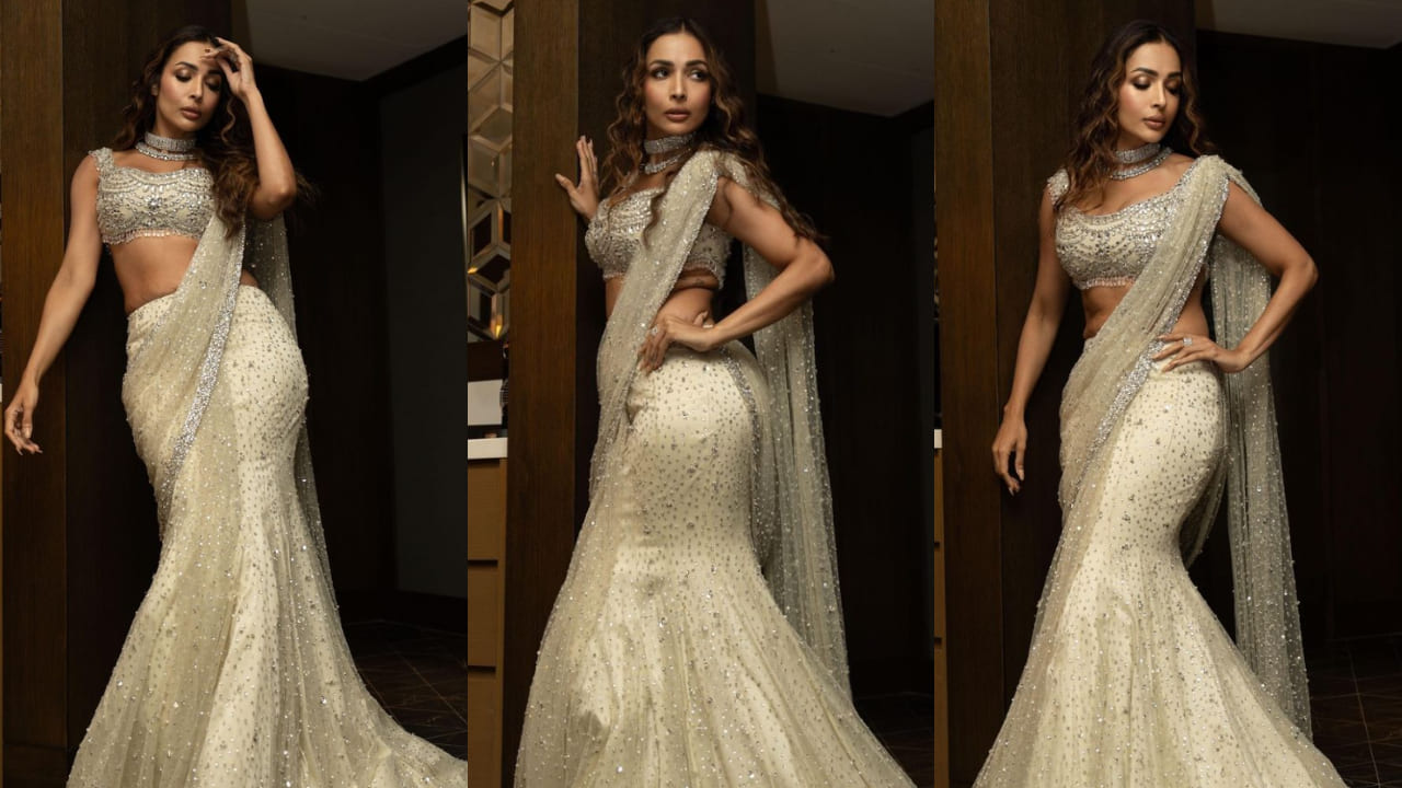 Malaika Arora in ivory tulle saree