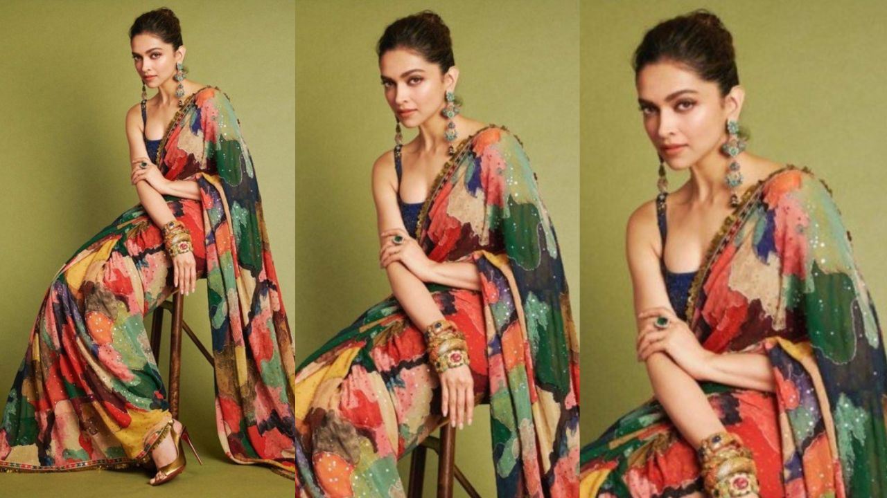 Deepika Padukone’s stylish multi-colored saree look (Credit: Deepika Padukone Pinkvilla)