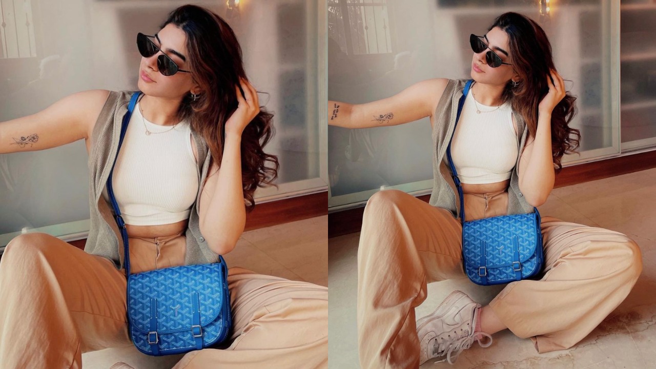  Khushi Kapoor’s Goyard Belvedere blue stylish sling bag (PC: Khushi Kapoor Instagram/ The House Of Pixels)