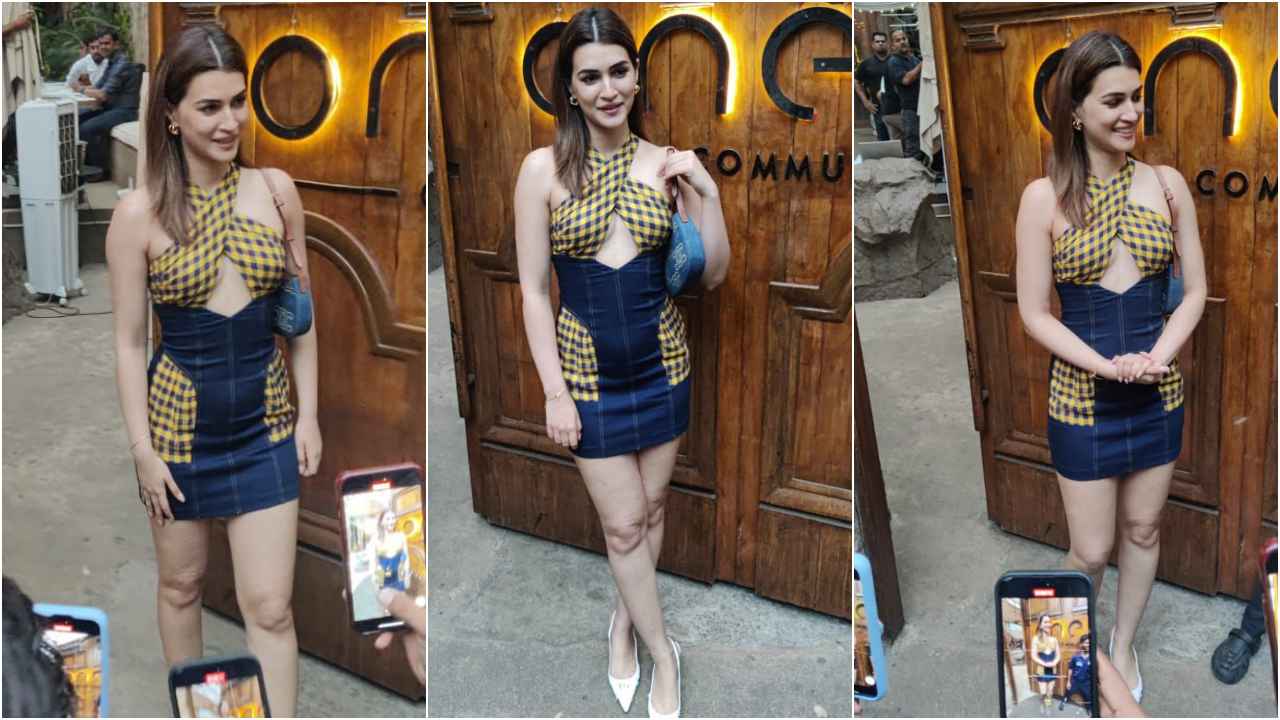 Kriti Sanon donning Rs 7,800 denim gingham dress shows us how affordability and style can go hand-in-hand (PC: Viral Bhayani)