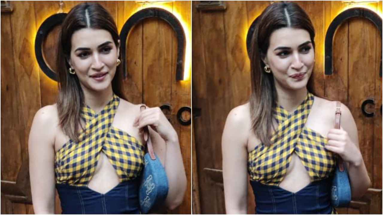 Kriti Sanon donning Rs 7,800 denim gingham dress shows us how affordability and style can go hand-in-hand (PC: Viral Bhayani)