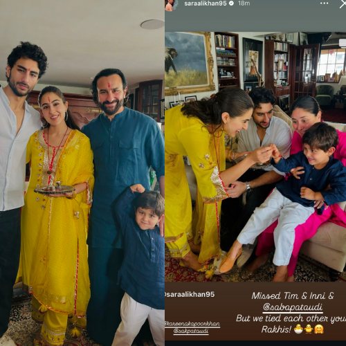 Sara Ali Khan ties Rakhi to brothers Ibrahim Ali Khan and Jeh Ali Khan, misses Taimur and Inaya; poses for family pic with Saif Ali Khan and Kareena Kapoor Khan