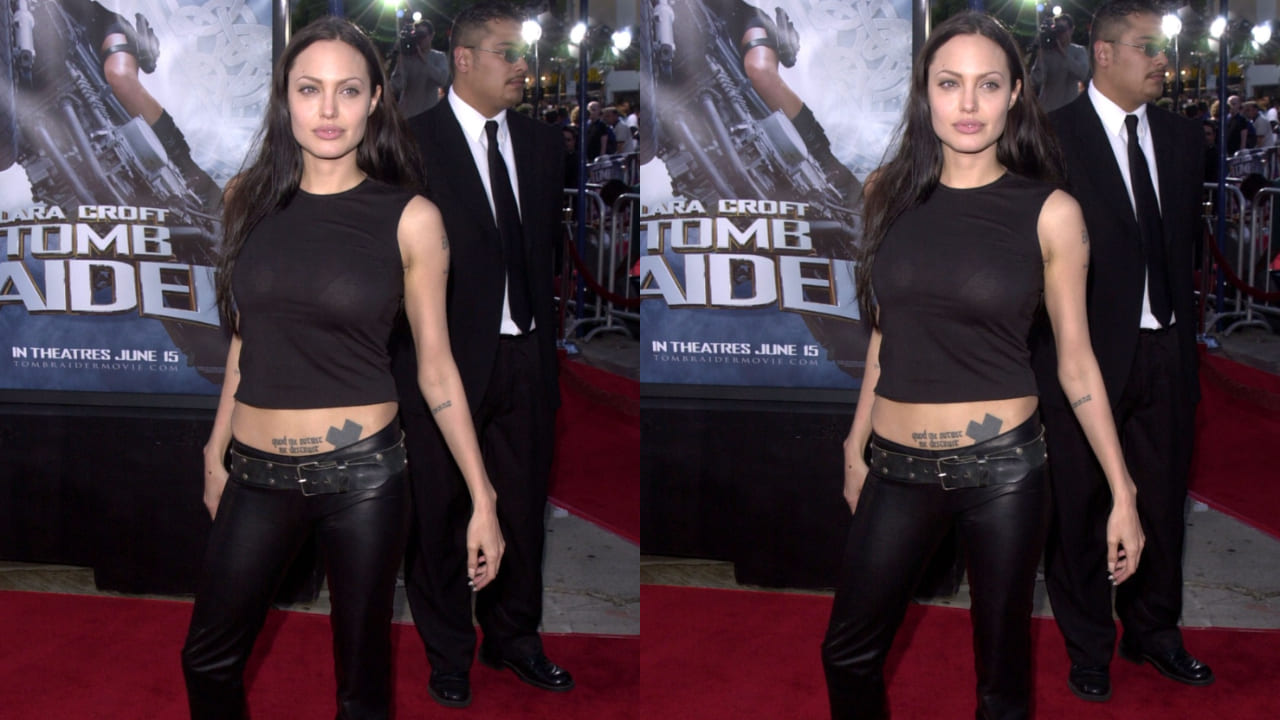 Angelina Jolie at the trailer launch of Lara Croft: Tomb Raider