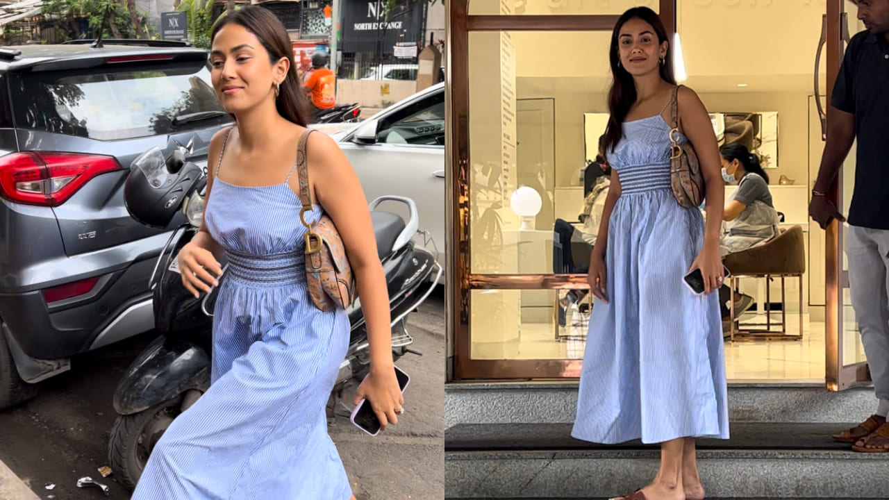 Mira Rajput in blue and white midi dress