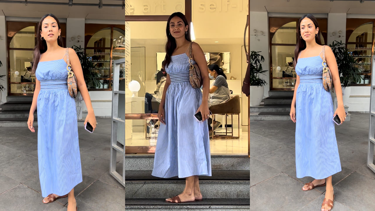 Mira Rajput in blue and white midi dress