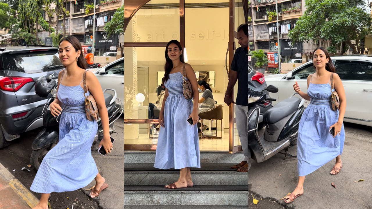 Mira Rajput in blue and white midi dress