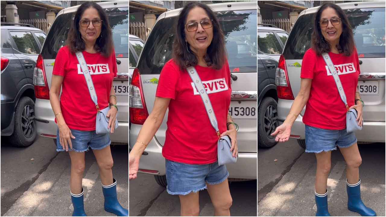 Neena Gupta serves Gen-Z sass in T-shirt with denim shorts and Rs 2.43 lacs LV bag (PC: Viral Bhayani)