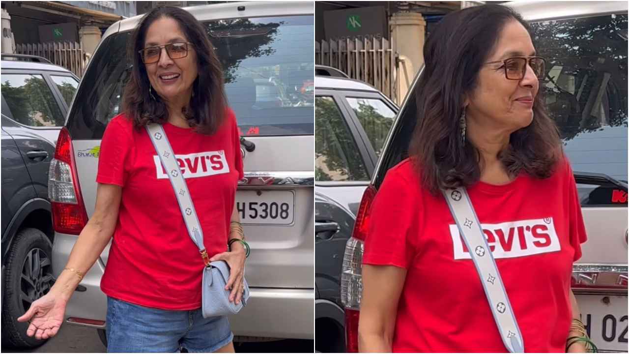 Neena Gupta serves Gen-Z sass in T-shirt with denim shorts and Rs 2.43 lacs LV bag (PC: Viral Bhayani)