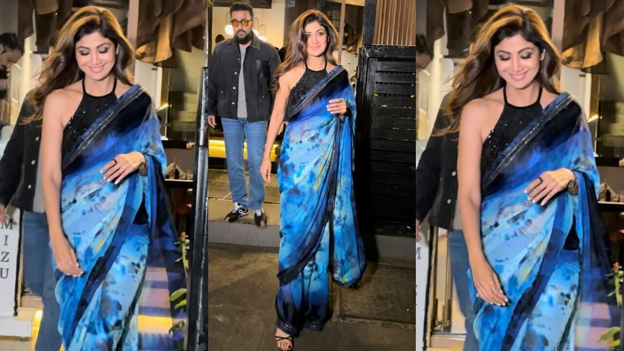 Shilpa Shetty in a blue-printed saree (PC:  varinder chawla)