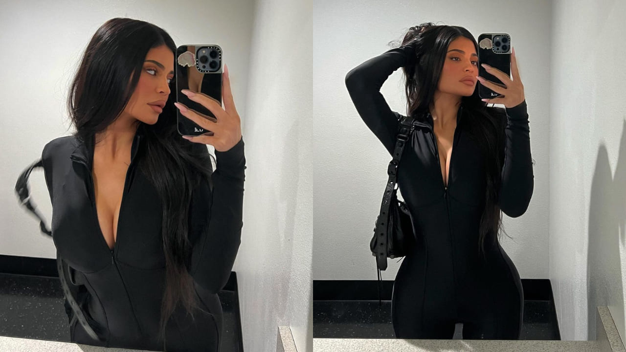 Kylie Jenner in black catsuit