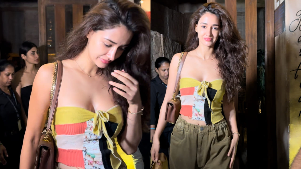 Disha Patani in bandaeu top and distressed jeans