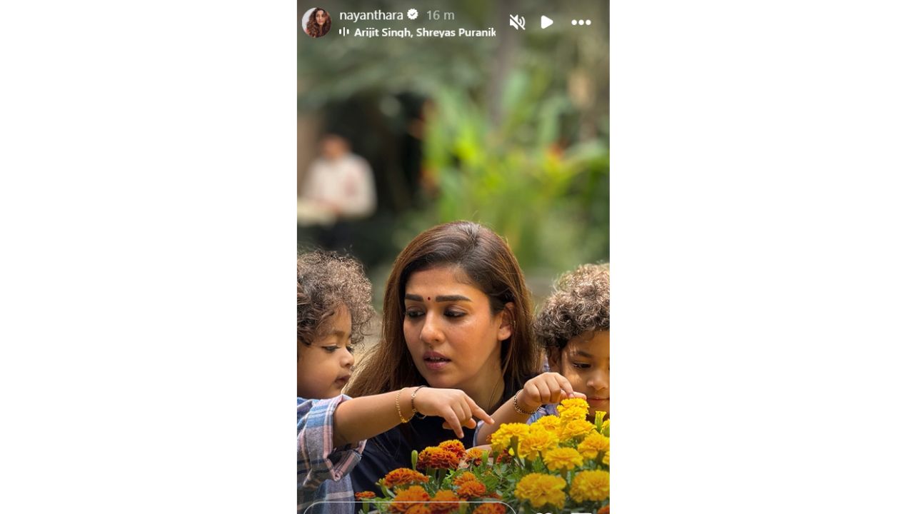 PIC: Nayanthara spends a beautiful moment with sons, Uyir and Ulag, who are busy exploring flowers and nature