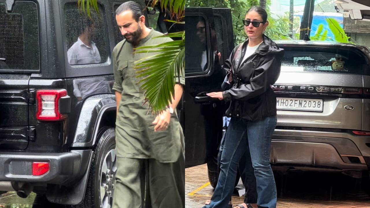 Kareena Kapoor in Prada jacket and Saif Ali Khan in green kurta set 