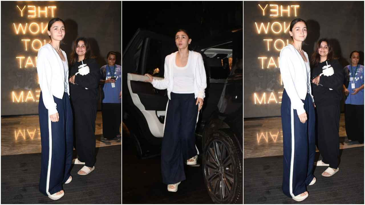 Alia Bhatt’s white jacket and dark blue track pants look proves simplicity ‘always hits the right mark’ (PC: Viral Bhayani)