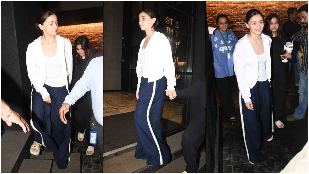 Alia Bhatt’s white jacket and dark blue track pants look proves simplicity ‘always hits the right mark’ (PC: Viral Bhayani)