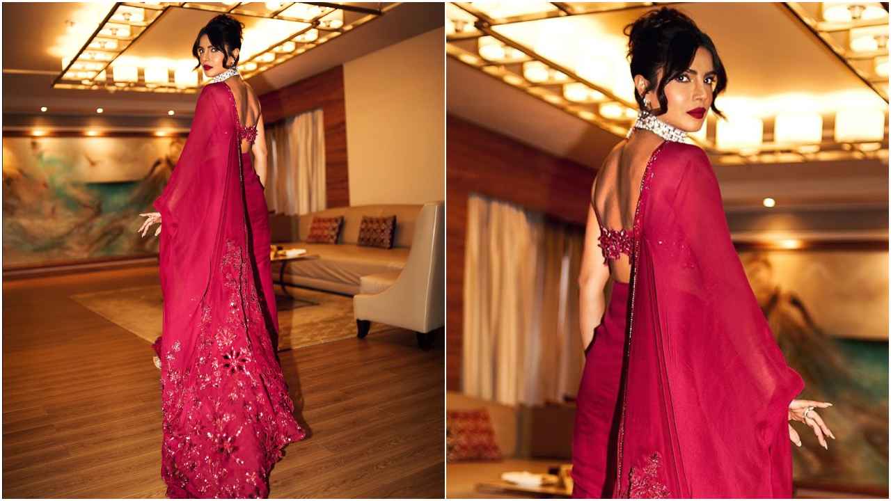 Priyanka Chopra’s embellished berry Manish Malhotra saree proves she’s the ULTIMATE desi girl (PC: Vishal Yadav, Kiran Coelho Instagram)