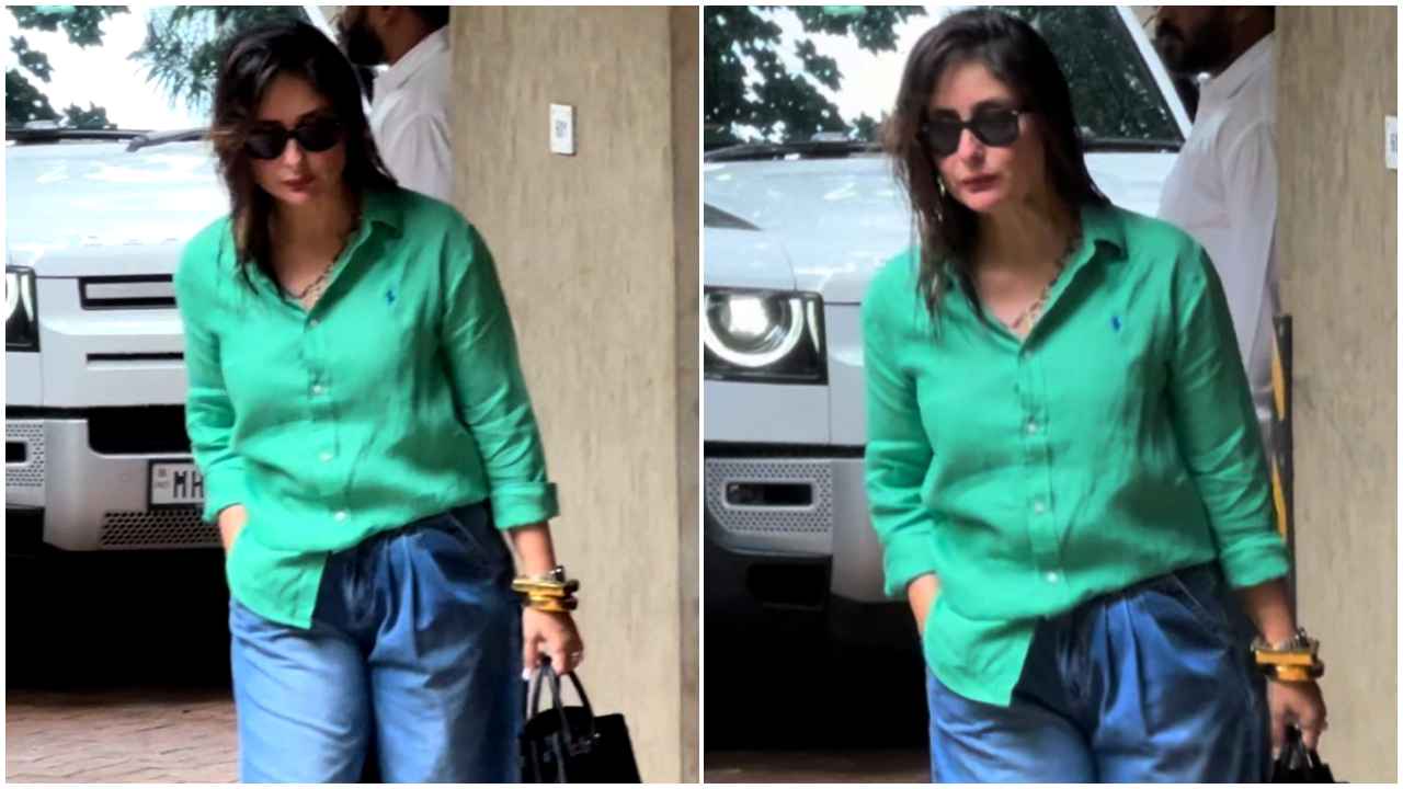 Kareena Kapoor takes her green shirt and baggy denim jeans look to next level with high-end black Birkin bag (PC: APH images)