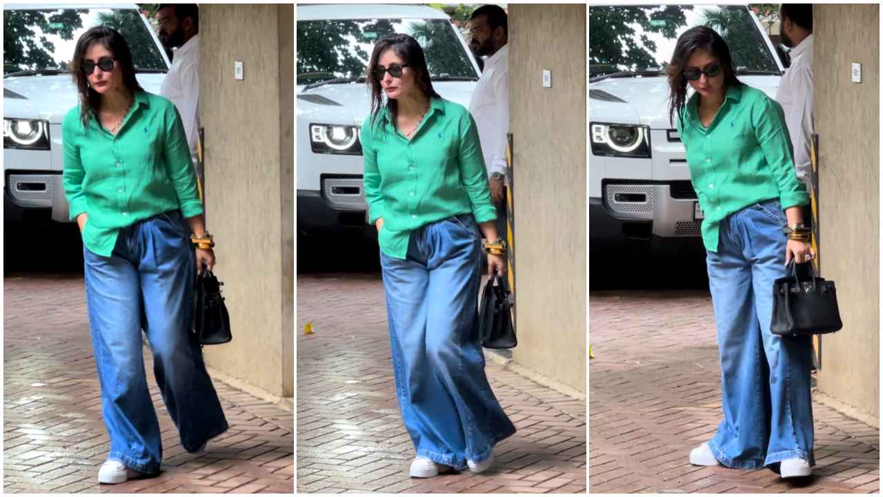 Kareena Kapoor takes her green shirt and baggy denim jeans look to next level with high-end black Birkin bag (PC: APH images)