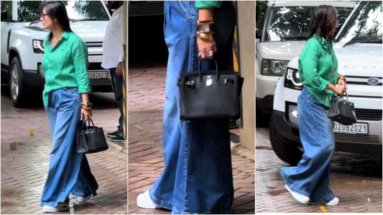 Kareena Kapoor takes her green shirt and baggy denim jeans look to next level with high-end black Birkin bag (PC: APH images)