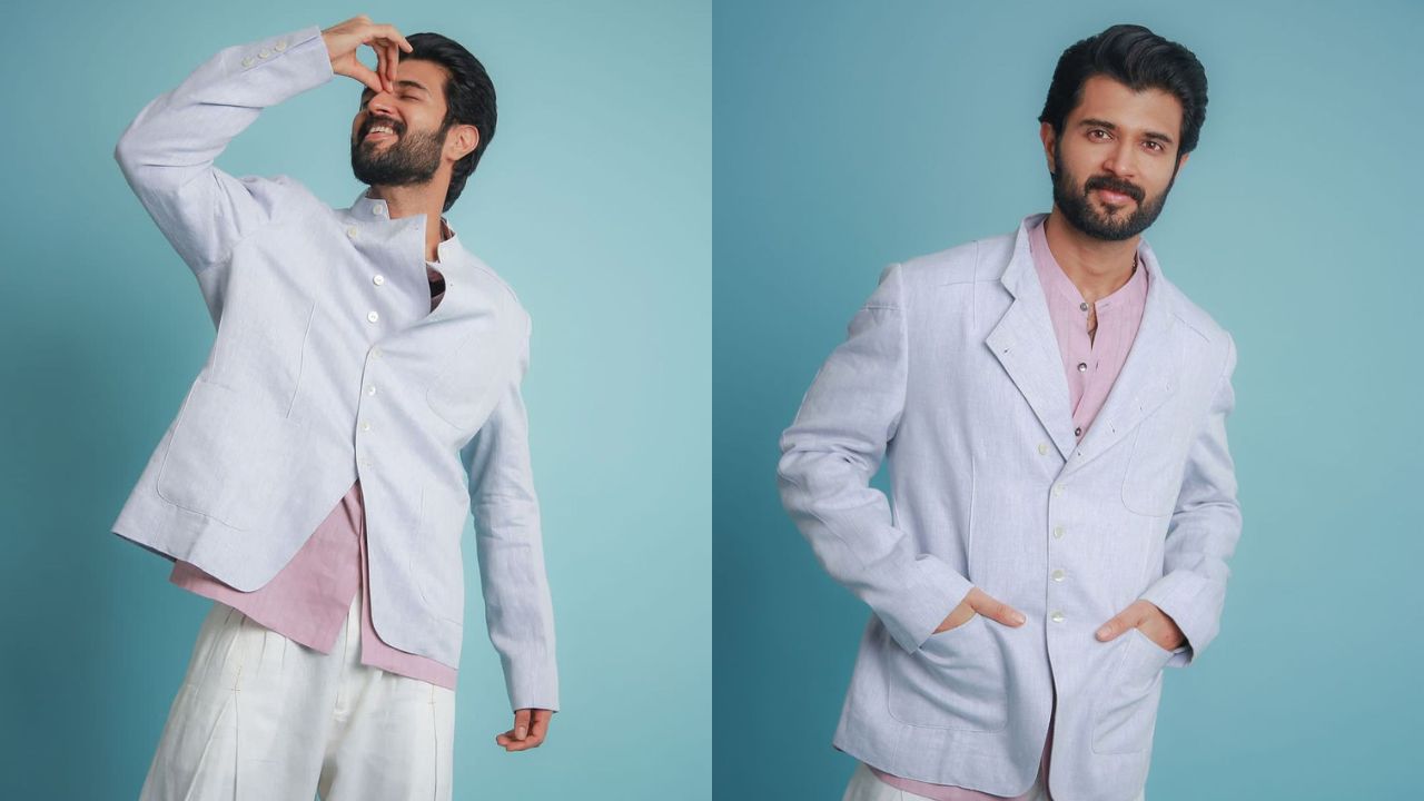 Vijay Deverakonda’s latest pastel linen suit (PC: Paul David Martin Instagram)