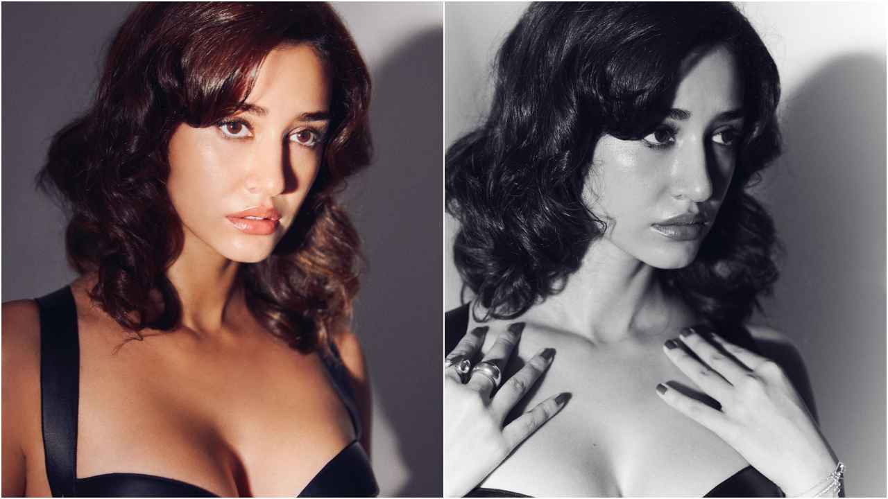 Disha Patani rocks a smoldering black faux leather dress with an eye-catching plunge (PC: Disha Patani Instagram)