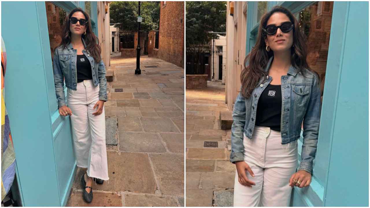 Mira Rajput makes fashionable mark in Rs 42K Loewe black top and white pants with denim jacket  (PC: Mira Rajput Instagram)