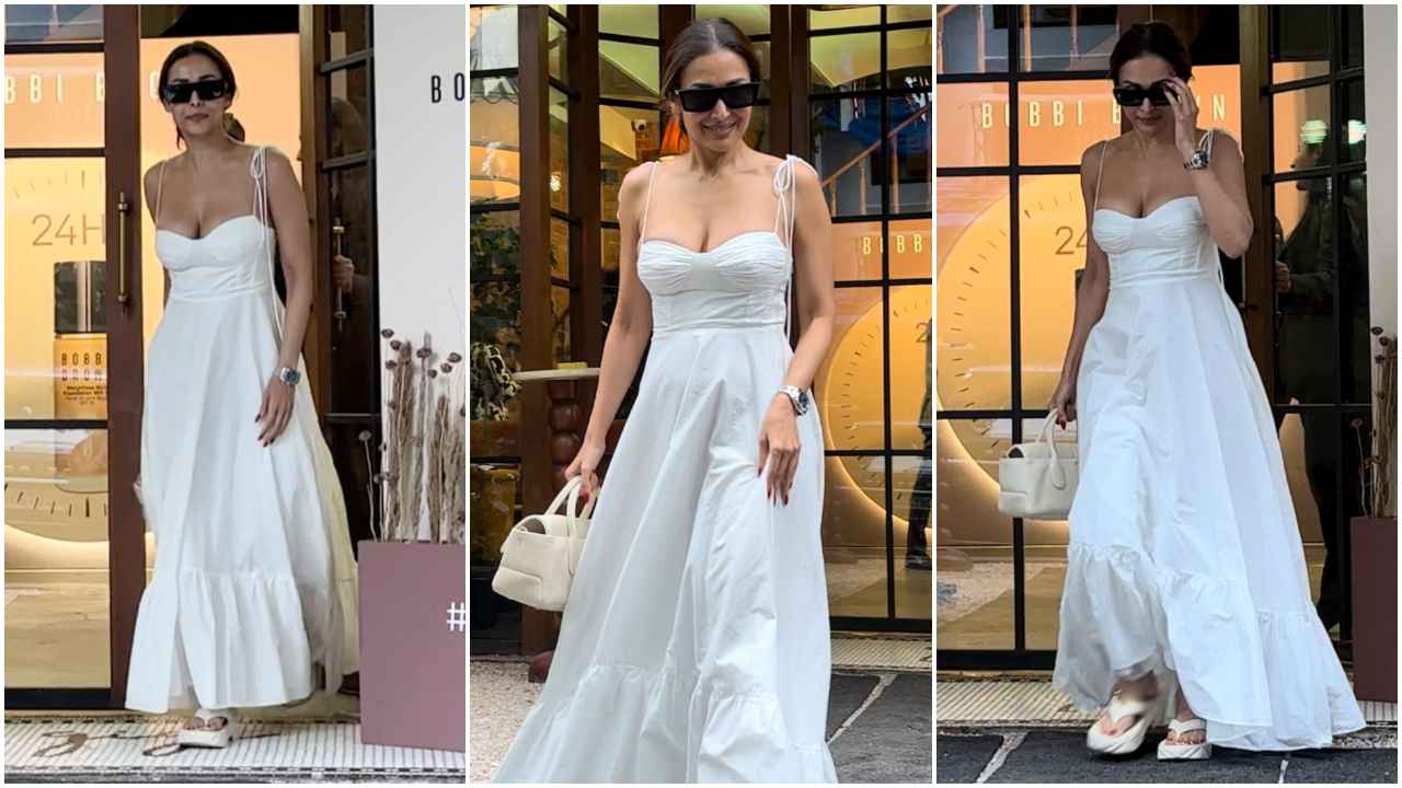 Malaika Arora is the ultimate BOMBSHELL in effortlessly stylish white poplin maxi dress and luxe Tod’s bag (PC: Varinder Chawla)