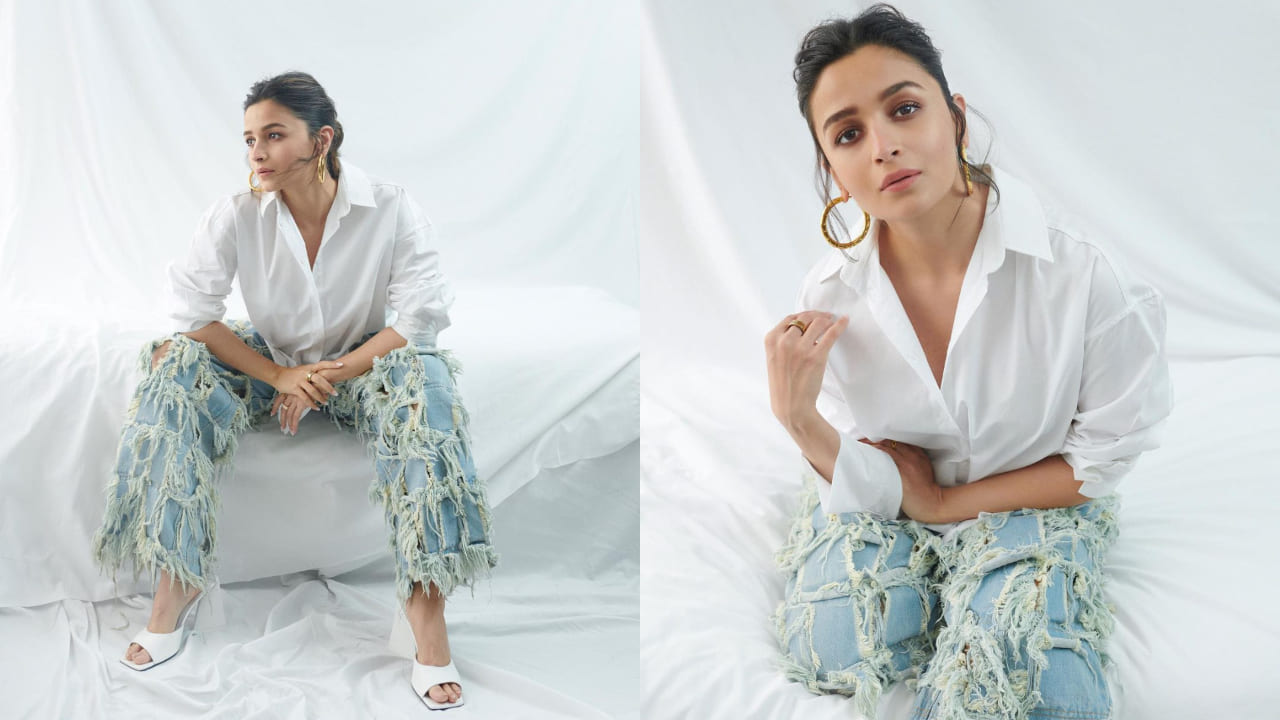 Alia Bhatt in white button down shirt 