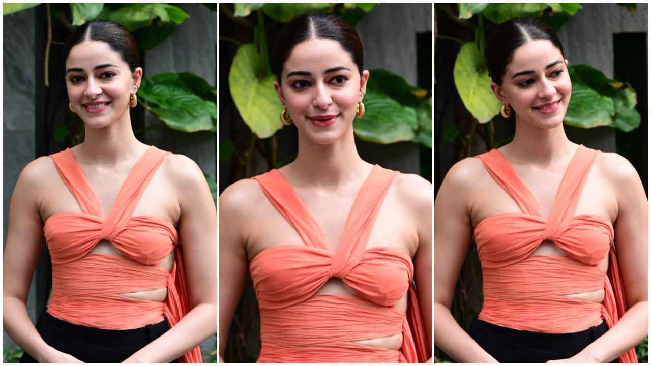 Ananya Panday ROCKS In Prabal Gurung’s orange top with black side-draped pants (PC: Viral Bhayani)