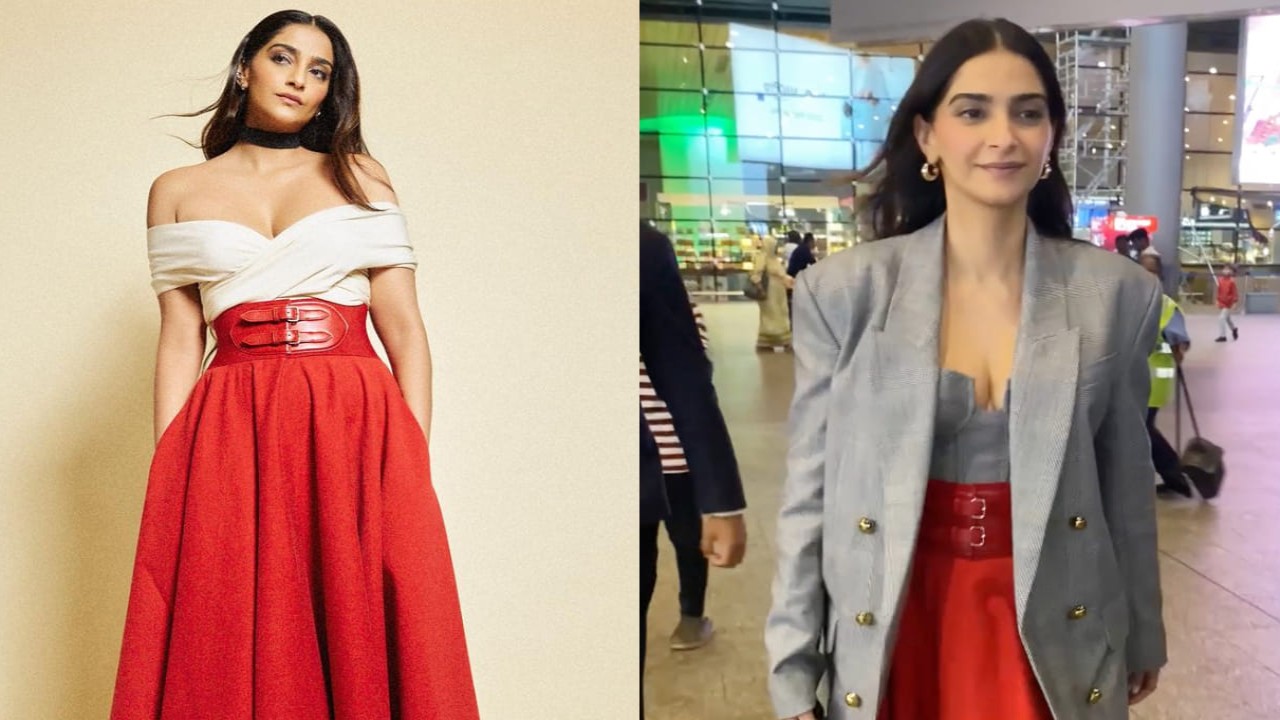 Sonam Kapoor in red Alaia skirt 