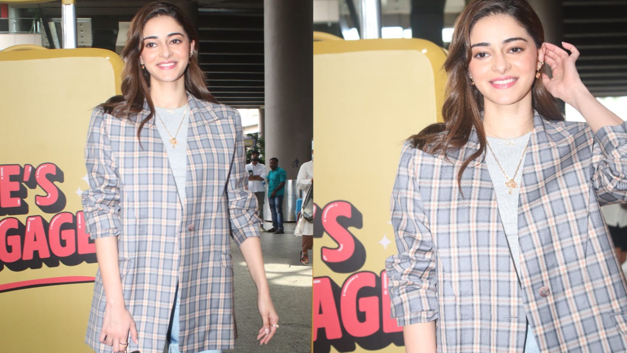 Ananya Panday in checked blazer and denim jeans 