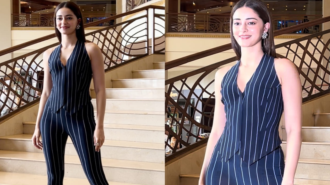 Ananya Panday in blue pinstriped set